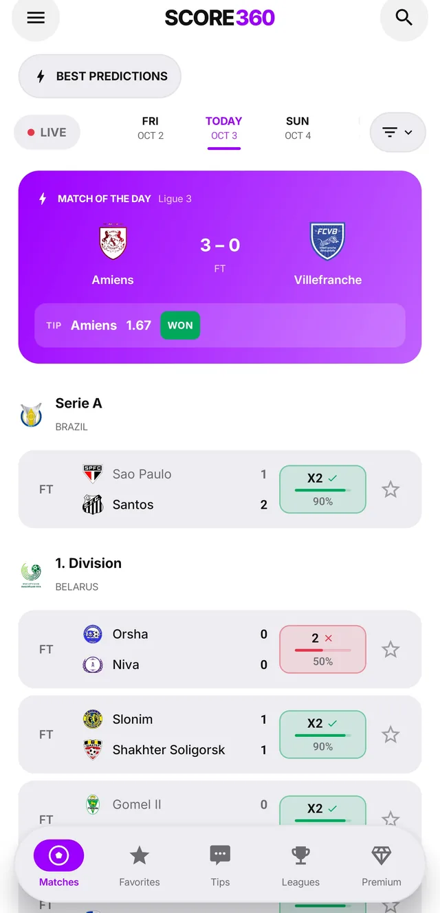 Today's matches with match of the day