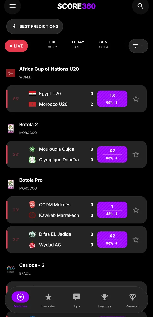 Live matches with AI picks